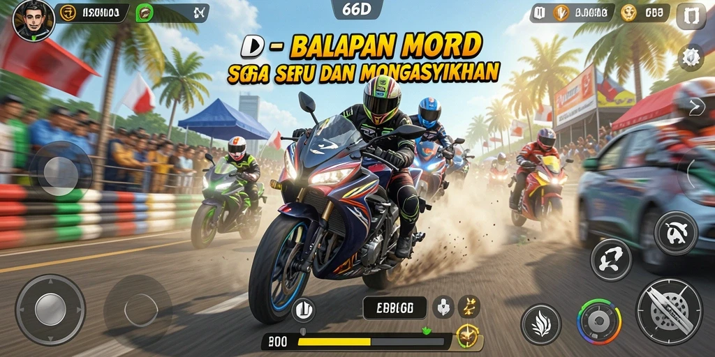 Screenshot gameplay 66D yang penuh aksi balapan motor.