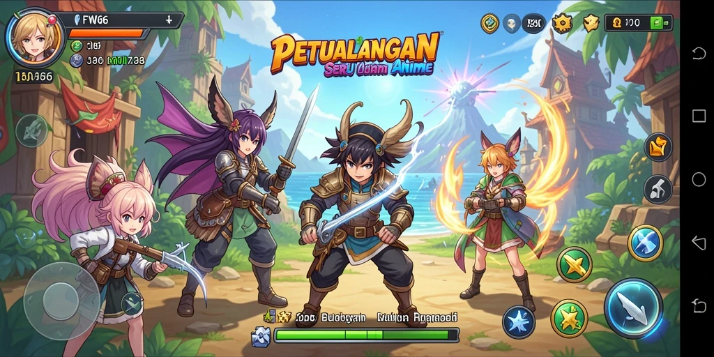 Tampilan gameplay FW66 menunjukkan aksi seru dalam dunia anime.
