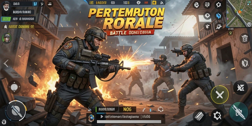 Gameplay menarik dalam N06 yang penuh aksi Battle Royale.