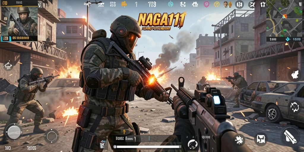 Screenshot utama NAGA11 menampilkan gameplay FPS yang intens dan mendebarkan.