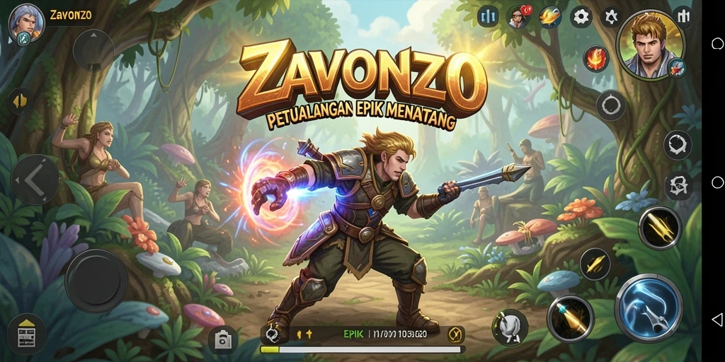 Tangkapan layar utama ZAVONZO menampilkan gameplay petualangan yang seru.